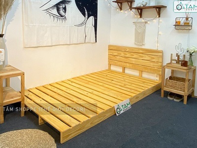 Giường Pallet gỗ thông mới láng mịn cứng cáp chống mọt GIUONG-01